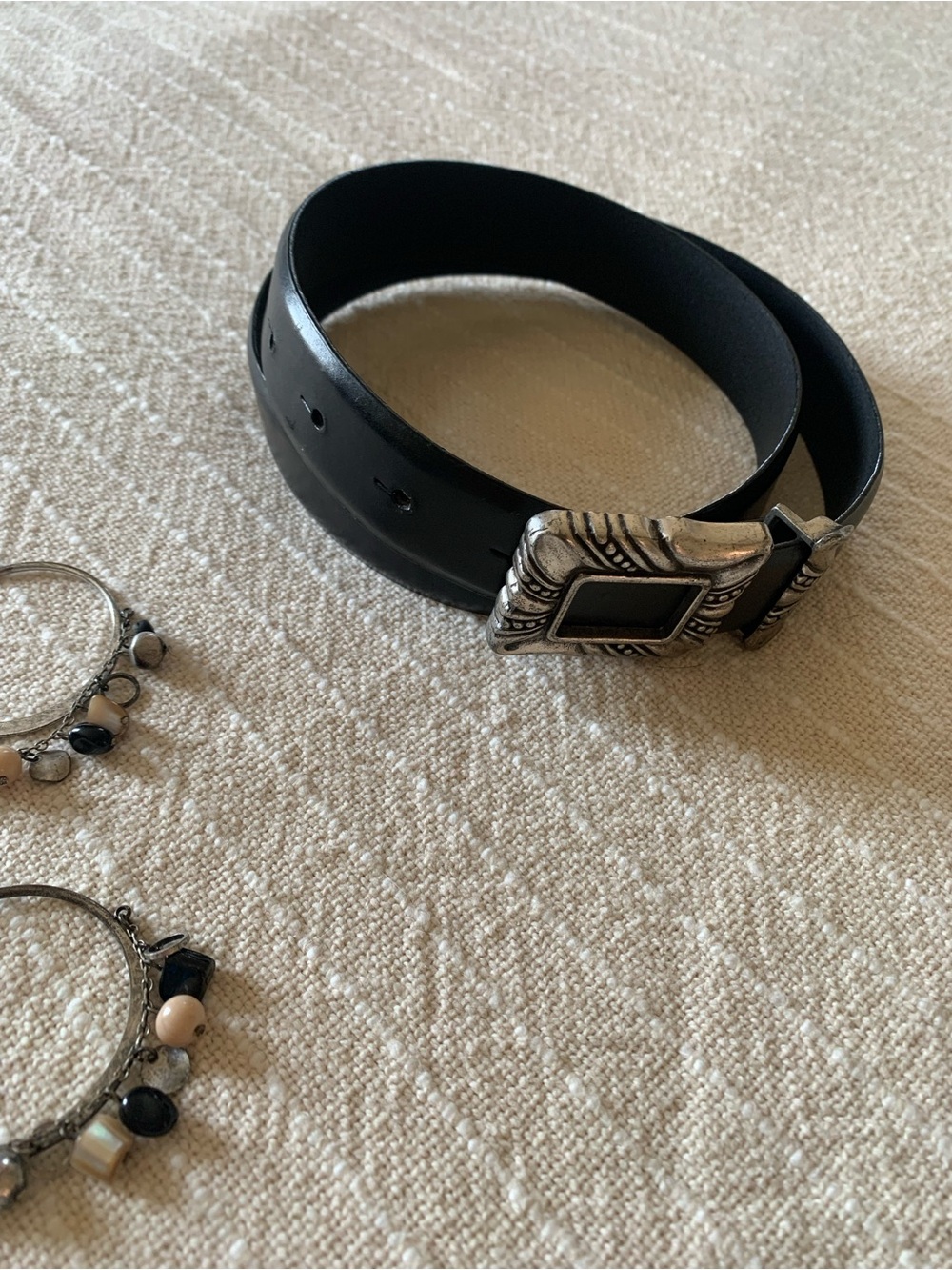 Vintage Olga Santini Black Italian Leather & Sterling Silver Belt